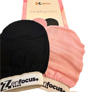 NWT Facial Care (2) Pack Zen Focus Exfoliating Gloves Black and Pink